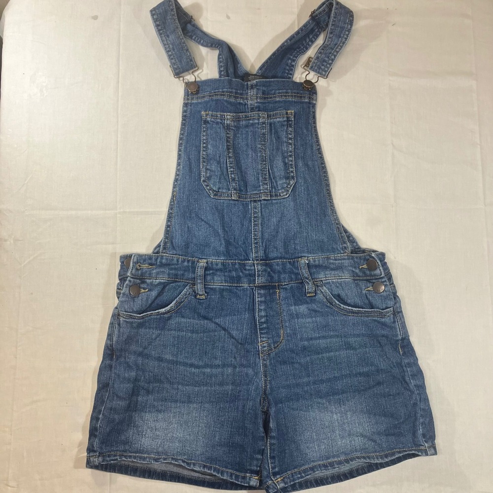 Mossimo Denim Women XS Medium Wash Super Stretch Shortall Overalls Blue